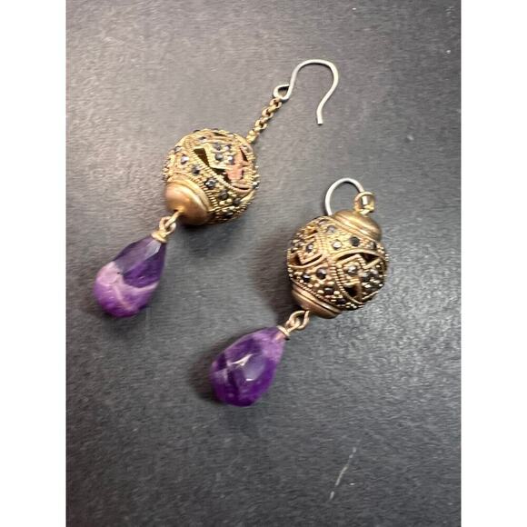 Vintage amethyst and marcasite sterling silver dangle earrings - Picture 15 of 16